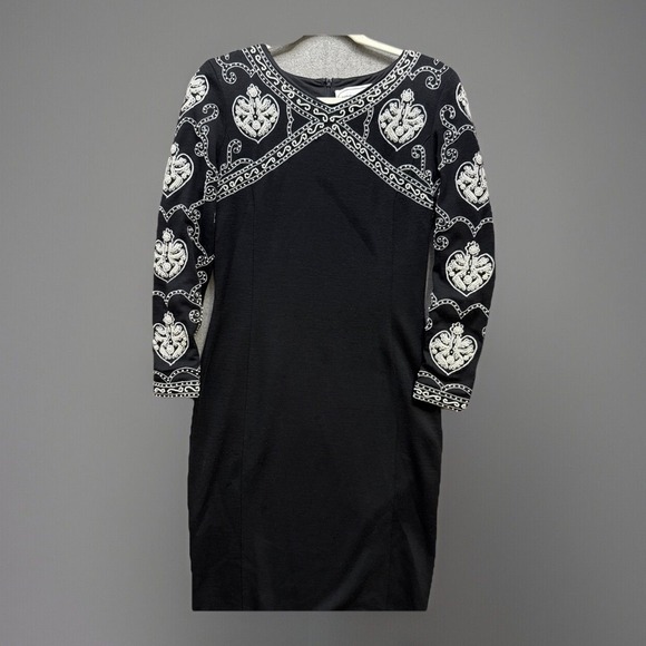 Adrienne Vittadini Dresses & Skirts - Vtg 80S Adrienne Vittadini Black Sheath White Pearl Beaded Dress Elegant Women 4